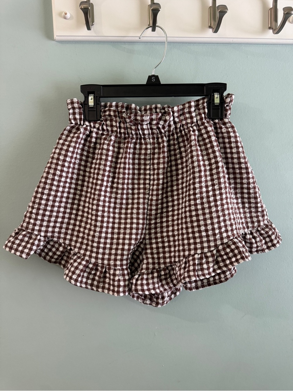 wild fable Brown and White Gingham High-Waist Ruffle Shorts